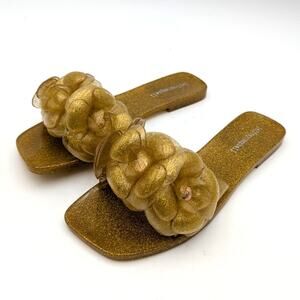 Jeffrey Campbell Fleuris Jelly Flip Flop Thong Sandal Women's Gold Size US7 EU38